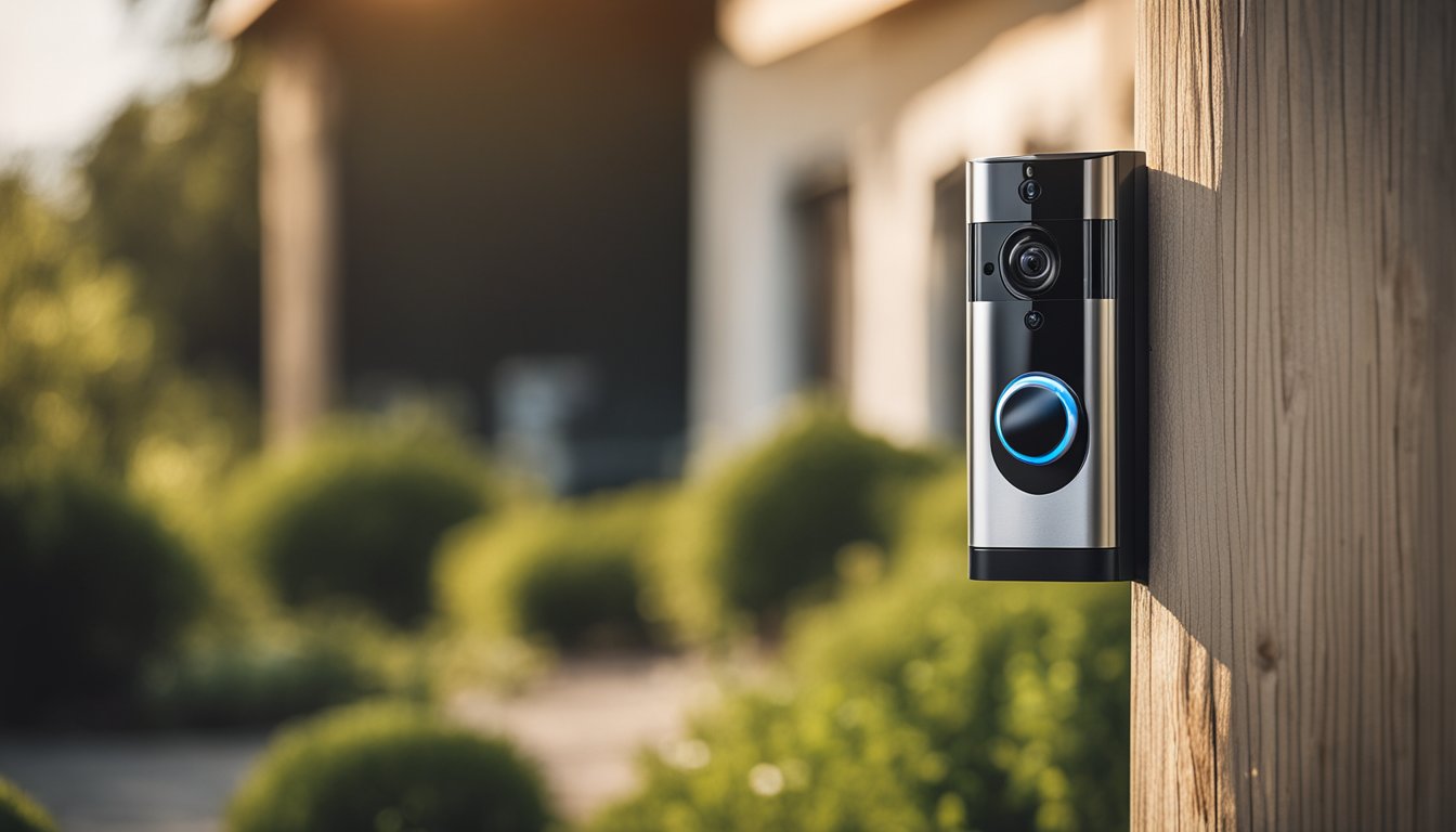 A cozy rural home with a modern security system. A smart doorbell and outdoor cameras protect the property. A mobile app allows remote monitoring and control