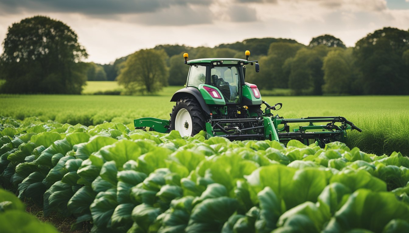 A modern digital farming tool in a lush green UK field