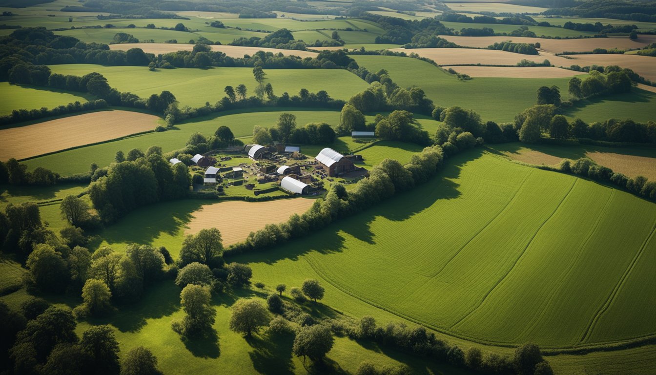 A modern farm with advanced AI technology and high-speed internet access transforming rural UK landscapes